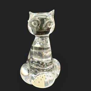 VTG Crystal Cat Glass‎ Paperweight Kitty SIAMESE Bubbled  Keepsake Collect